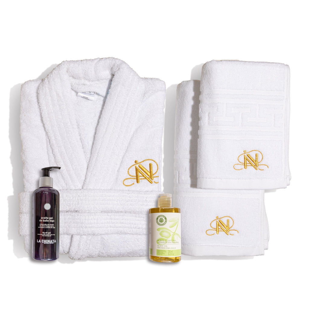 Pack de albornoz con toallas y aceites - Mi tienda